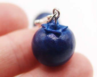 Juicy Blueberry Charm, Miniature Food Jewelry, Handmade Polymer Clay Miniature Fruit, Blueberry Jewelry