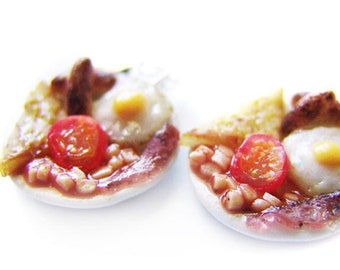 English Breakfast Charm - Miniature Food Jewelry - Polymer Clay Breakfast Charm - Full English Fry Up Breakfast