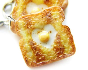 Toad in the Hole Egg and Toast Charm, Miniature Food Jewelry, Polymer Clay Sandwich, Breakfast Bread Jewelry