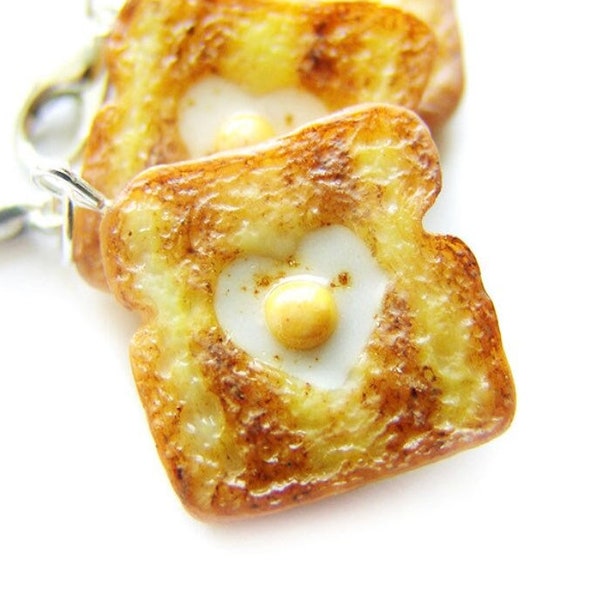 Toad in the Hole Egg and Toast Charm, Miniature Food Jewelry, Polymer Clay Sandwich, Breakfast Bread Jewelry