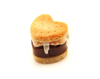 Valentine's Heart Smore Campfire Sandwich Charm, Miniature Food Jewelry, Polymer Clay S'mores Food Charm