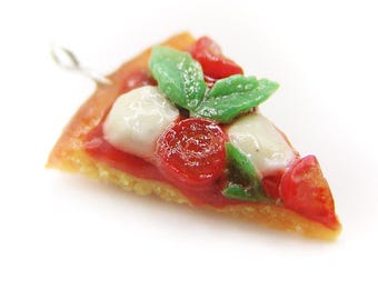 Margherita Pizza Charm, Ooey Gooey Tomato Mozzarella and Basil Pizza Charm, Miniature Food Jewelry, Polymer Clay Pizza Jewelry, Pizza Party