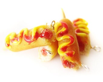 Carnival Food Corndog Charm, Polymer Clay Fair Food Jewelry, Miniature Clay Food Stitch Markers, Hotdog Glizzy Charm