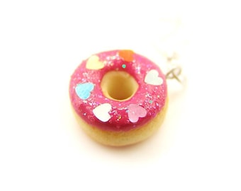 Sweettarts Pink Sprinkle Donut Charm, Miniature Food Jewelry, Polymer Clay Miniature, Doughnut Valentine Gift