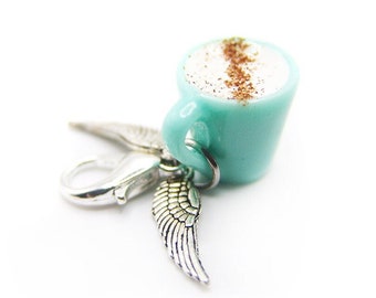 2023 Birthday Edition Angelic Angelic Hot Creme Brûlée Latte Charm - Polymer Clay Food Jewelry - Miniature Food, Holiday Coffee Jewelry