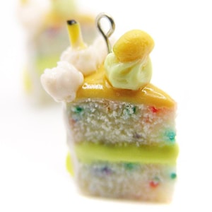 Lemon Frosted Birthday Confetti Cake Slice Charm - Lemon January Birthday Cake Charm - Cake Slice Jewelry - Miniature Dollhouse Cake