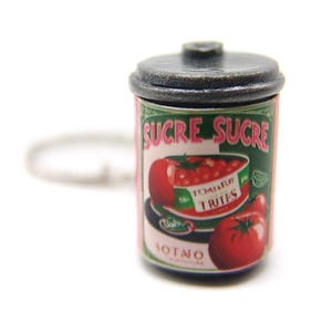 Sucre Sucre Signature Tomato Can Charm or Keychain, Miniature Food Jewelry, Polymer Clay Miniature Veggie Jewelry, Tomato Girl Core Gifts