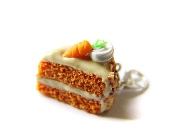 Miniature Polymer Clay Carrot Cake Slice Charm - Miniature Food Jewelry - Carrot Cake Charm, Polymer Clay Food Charm