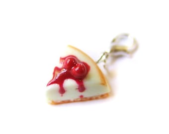 Cherry Cheesecake Charm, Miniature Food Jewelry, Polymer Clay Cake, Cake slice Jewelry, Polymer Clay Cheesecake Pendant