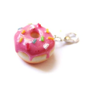 Strawberry Pink Sprinkle Donut Charm Miniature Food Jewelry Sprinkle Frosted Doughnut Charm image 1