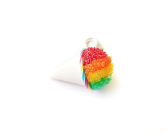 Snow Cone Charm, Miniature Food Jewelry, Polymer Clay Shaved Ice, Rainbow Snow Cone Jewelry, Snowcone Pendant, Carnival Food Stitc