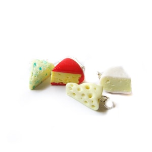 Cheese Platter Charm Collection, Polymer Clay Cheese Charm, Cheese Wedge Miniature Food Jewelry, Brie Bleu Cheese Swiss Gouda