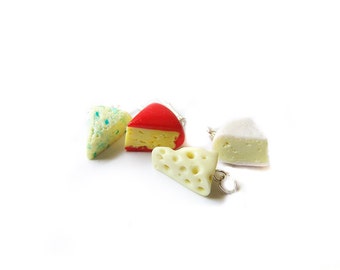 Cheese Platter Charm Collection, Polymer Clay Cheese Charm, Cheese Wedge Miniature Food Jewelry, Brie Bleu Cheese Swiss Gouda