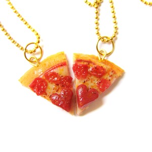 Heart Pizza Best Friend Necklaces, Miniature Food Jewelry, Polymer Clay Food Friendship Necklaces, Pepperoni Pizza Jewelry image 3