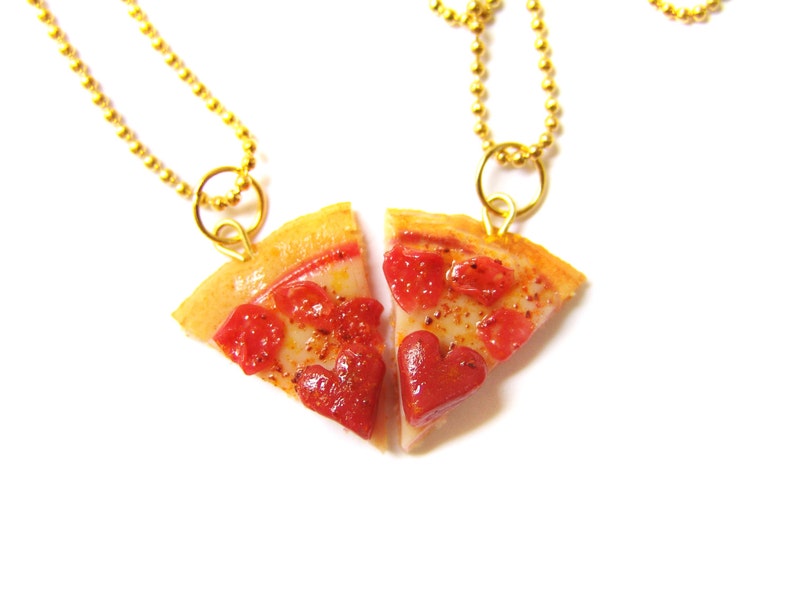 Heart Pizza Best Friend Necklaces, Miniature Food Jewelry, Polymer Clay Food Friendship Necklaces, Pepperoni Pizza Jewelry image 3