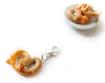 Cheese Soft Pretzel Pendant Charm, Miniature Food Jewelry, Polymer Clay Summertime Fair Food Charm