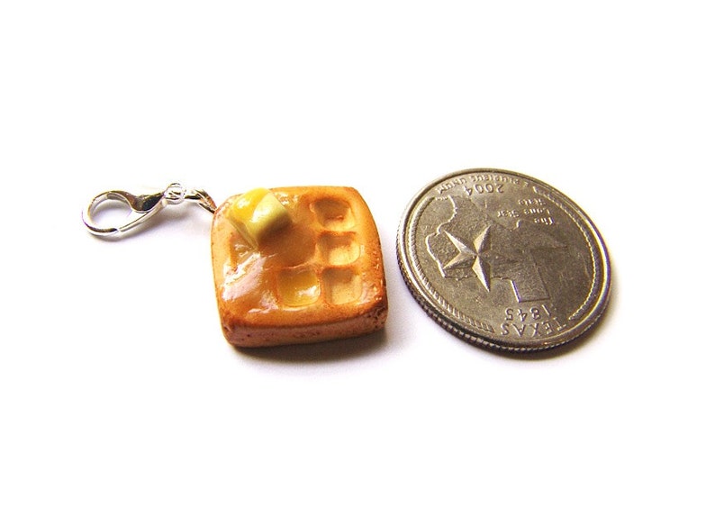 Buttery Syrup Waffle Charm Miniature Food Jewelry Polymer Clay Chicken and Waffles Charms image 4