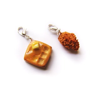 Buttery Syrup Waffle Charm Miniature Food Jewelry Polymer Clay Chicken and Waffles Charms image 5