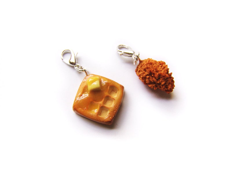 Buttery Syrup Waffle Charm Miniature Food Jewelry Polymer Clay Chicken and Waffles Charms image 5