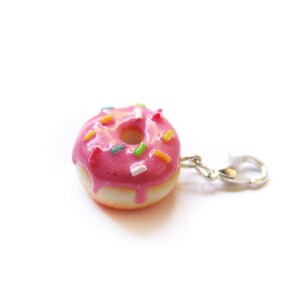 Strawberry Pink Sprinkle Donut Charm Miniature Food Jewelry Sprinkle Frosted Doughnut Charm image 5