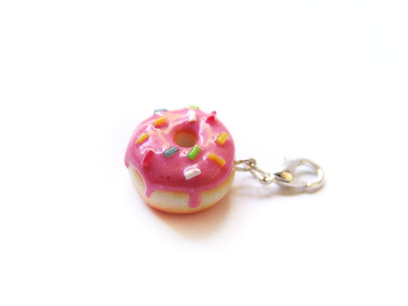 Strawberry Pink Sprinkle Donut Charm Miniature Food Jewelry Sprinkle Frosted Doughnut Charm image 5