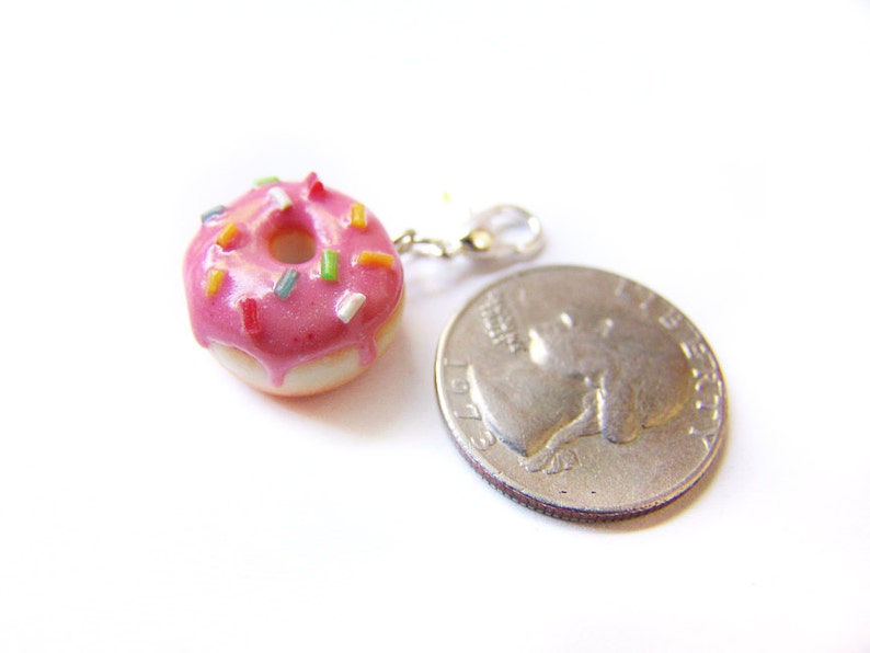 Strawberry Pink Sprinkle Donut Charm Miniature Food Jewelry Sprinkle Frosted Doughnut Charm image 3