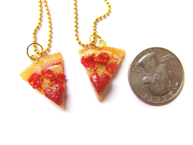 Heart Pizza Best Friend Necklaces, Miniature Food Jewelry, Polymer Clay Food Friendship Necklaces, Pepperoni Pizza Jewelry image 4
