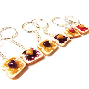 Peanut Butter and Strawberry Jelly Key Chains, Polymer Clay Peanut Butter and Jelly Sandwiches, BFF Hearts Toast Charms image 5