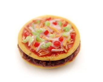 Mexican Pizza Tostada Charm, Miniature Food Jewelry, Polymer Clay Taco, Crunchy Taco Jewelry, Fast Food Clay Jewelry