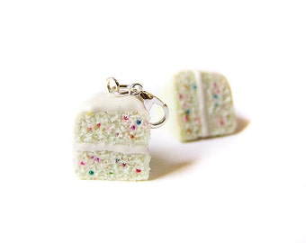 Confetti Cake Charm, Miniature Food Jewelry, Polymer Clay Birthday Cake Jewelry, Confetti Rainbow Layer Cake