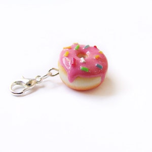 Strawberry Pink Sprinkle Donut Charm Miniature Food Jewelry Sprinkle Frosted Doughnut Charm image 4
