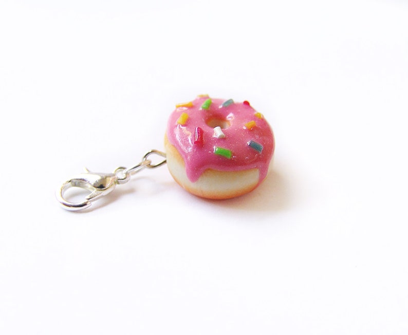 Strawberry Pink Sprinkle Donut Charm Miniature Food Jewelry Sprinkle Frosted Doughnut Charm image 4