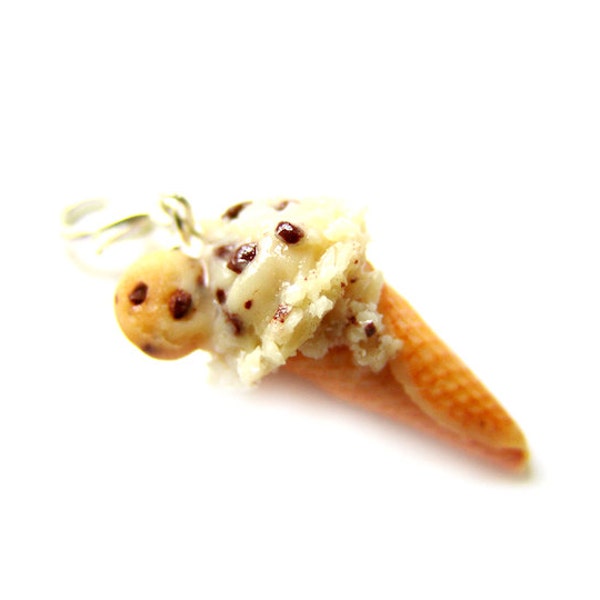 Cookie Dough Ice Cream Charm, Chocolate Chip Cookie Ice Cream, Miniature Food Jewelry, Polymer Clay Ice Cream Charm, Kawaii Cute Waffle Cone