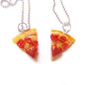 Heart Pizza Best Friend Necklaces, Miniature Food Jewelry, Polymer Clay Food Friendship Necklaces, Pepperoni Pizza Jewelry image 5