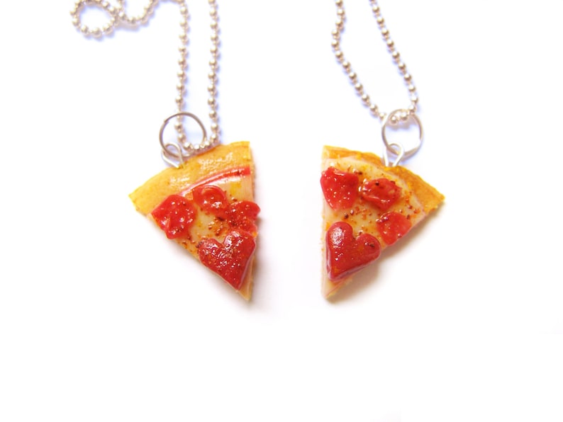 Heart Pizza Best Friend Necklaces, Miniature Food Jewelry, Polymer Clay Food Friendship Necklaces, Pepperoni Pizza Jewelry image 5