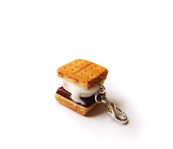 Smore Campfire Sandwich Charm, Miniature Food Jewelry, Polymer Clay S'mores Food Charm