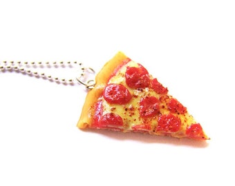 The Pizza is Eternal Necklace, Pepperoni Pizza Jewelry, Miniature Food Jewelry