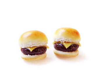 Brincos de Cheeseburger Post Simples, Jóias de Comida em Miniatura, Brincos de Comida de Argila de Polímero, Jóias de Cheeseburger, Brincos de Cheeseburger
