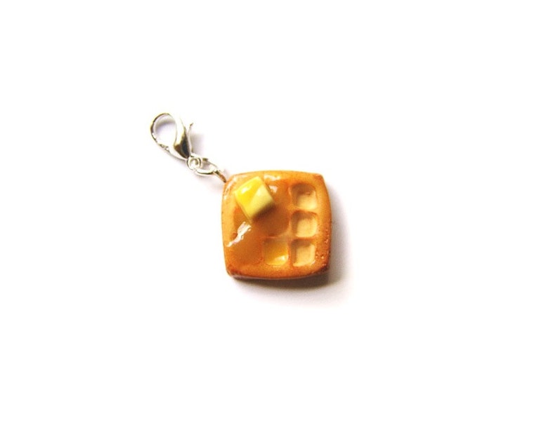 Buttery Syrup Waffle Charm Miniature Food Jewelry Polymer Clay Chicken and Waffles Charms image 3