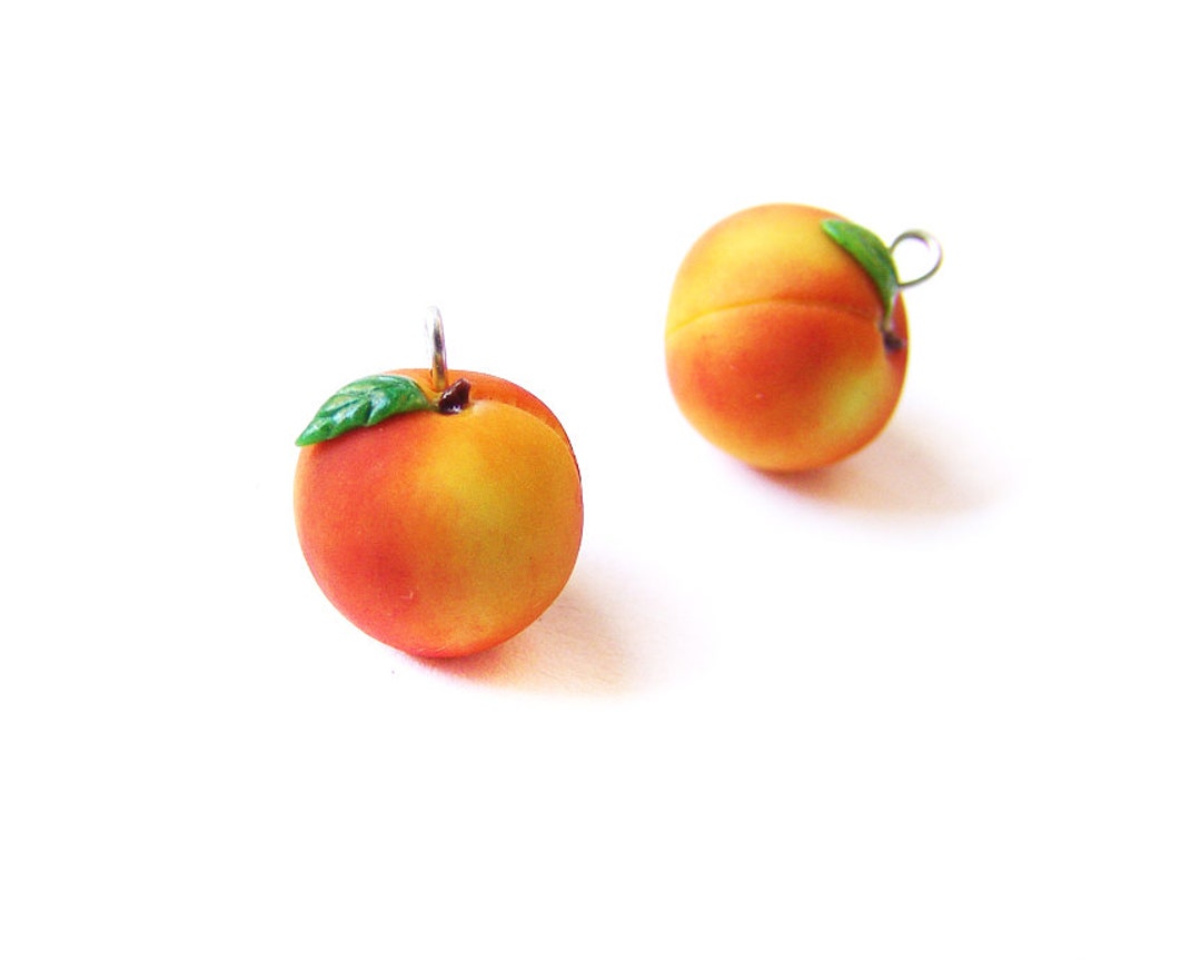 Peach Charm, Miniature Food Jewelry, Polymer Clay Fruit, Peach