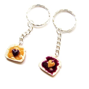Peanut Butter and Grape Jelly Key Chains, Polymer Clay Peanut Butter and Jelly Sandwiches, BFF Hearts Toast Charms