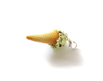 Mint Chip Ice Cream Charm, Miniature Food Jewelry, Polymer Clay Food Charm, Ice Cream Necklace