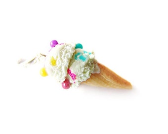 Birthday Cake Funfetti Ice Cream Charm, Miniature Food Jewelry, Polymer Clay Ice Cream Charm, Ice Cream Jewelry, Food Stitch Marker