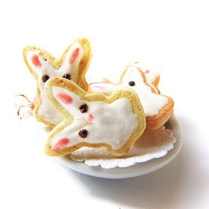 White Rabbit Alice in Wonderland Charm, or Bunny Post Earrings - Food Jewelry - Polymer Clay Easter Cookie Bunny, Rabbit Sugar Cookie