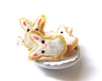 White Rabbit Alice in Wonderland Charm, or Bunny Post Earrings - Food Jewelry - Polymer Clay Easter Cookie Bunny, Rabbit Sugar Cookie