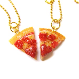 Heart Pizza Best Friend Necklaces, Miniature Food Jewelry, Polymer Clay Food Friendship Necklaces, Pepperoni Pizza Jewelry image 1