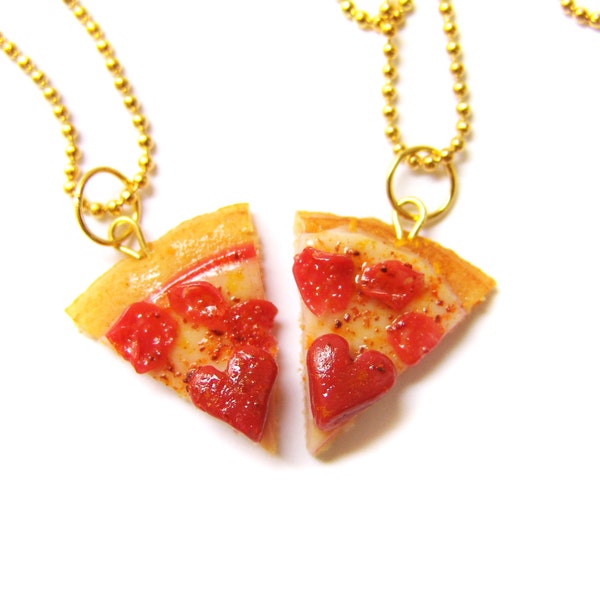 Naszyjniki dla najlepszych przyjaciół z serduszkiem, biżuteria z miniaturowego jedzenia, naszyjniki przyjaźni z jedzenia z gliny polimerowej, biżuteria z pizzy pepperoni