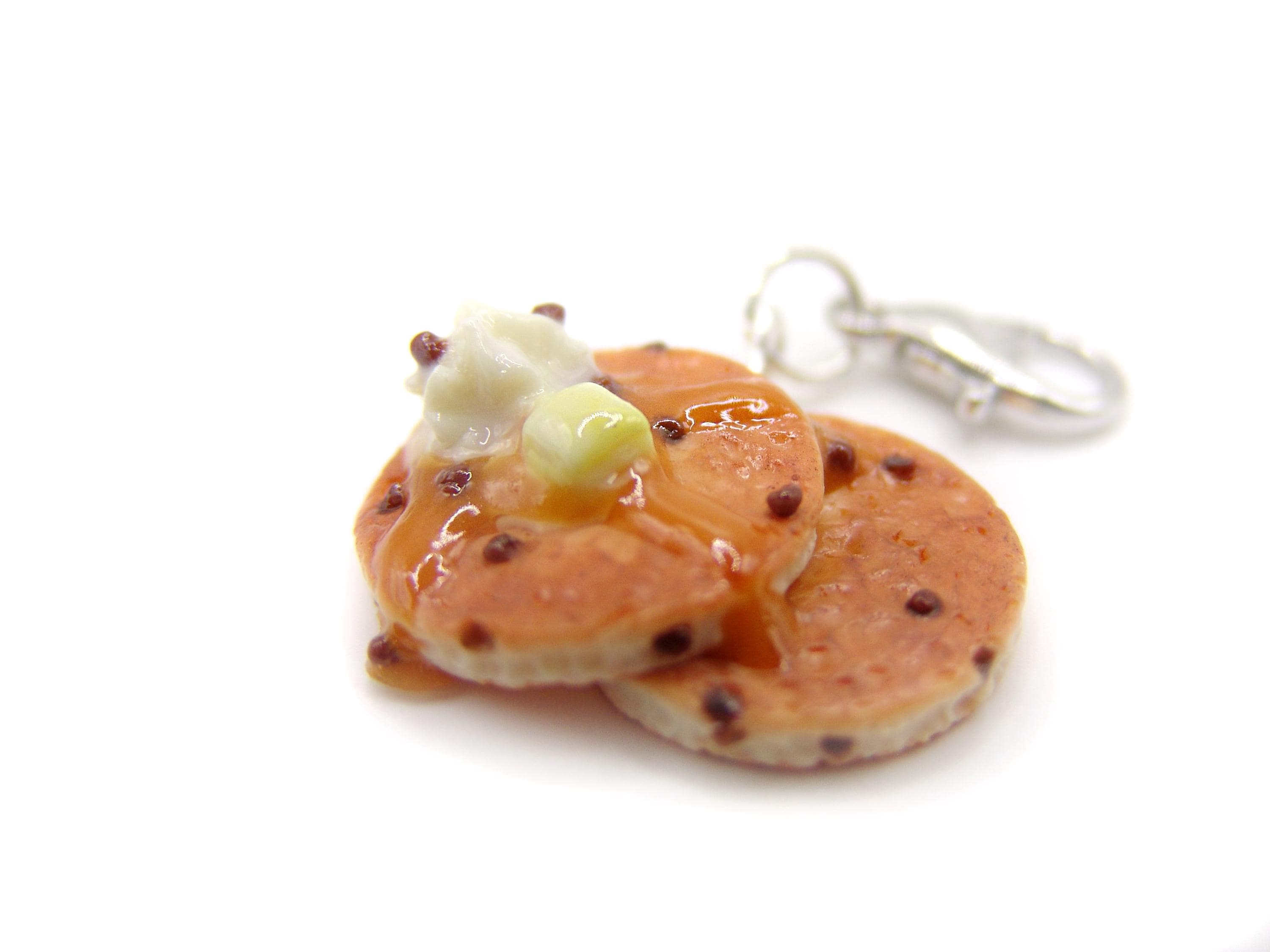 Chocolate Chip Pancake Stack with Butter and Syrup Charm - Miniature Food Jewelry - Polymer Clay Breakfast Jewelry - Stack of Pancakes