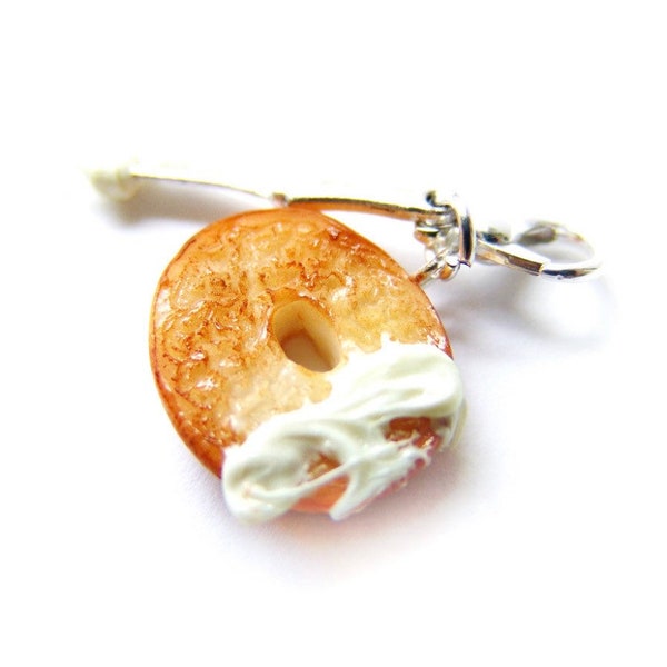 Bagel and Cream Cheese Half Charm, Bagel and Cream Cheese, Miniature Food Jewelry, Polymer Clay Food