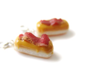 Bacon Maple Bar Donut Charm, Miniature Food Jewelry, Polymer Clay Maple Doughnut Charm